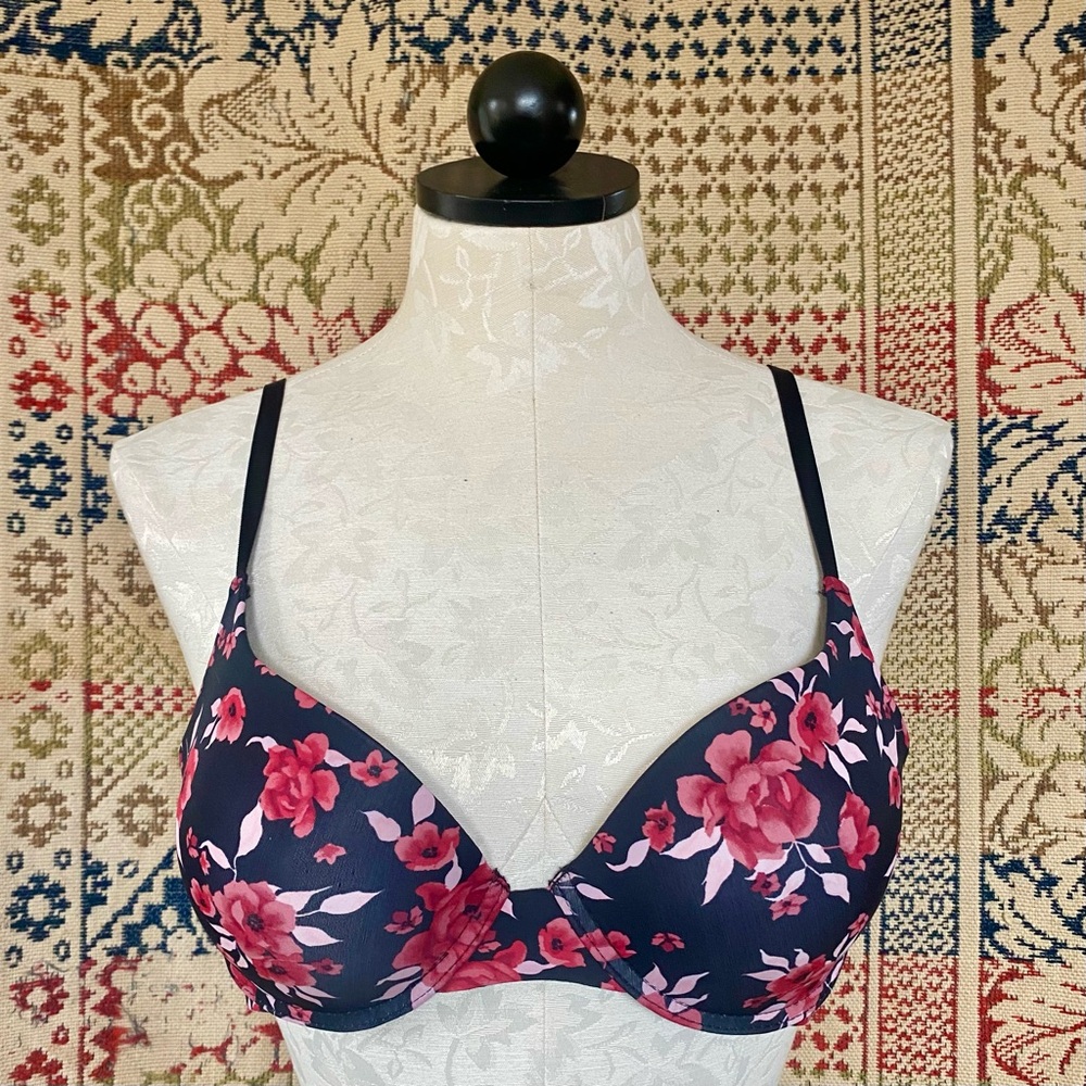 Marilyn Monroe Pushup Bra 36C Floral Brassiere Pink Black Pin Up
